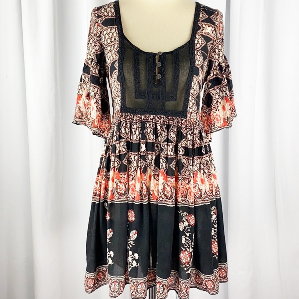 Free People XS Floral Print Tunic Lace Details